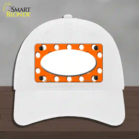 White Orange Polka Dots Center Oval Novelty License Plate Hat Unconstructed Cotton / White