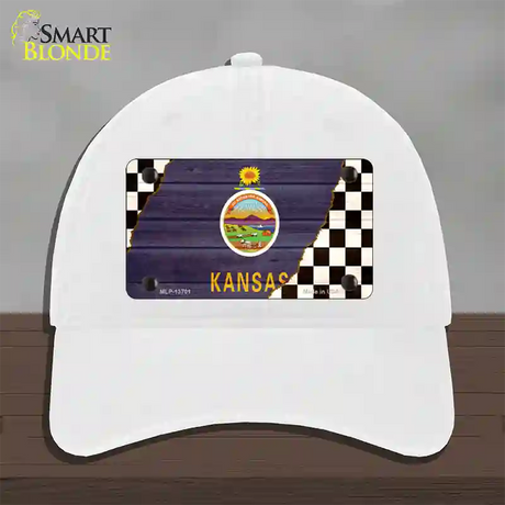 Kansas Racing Flag Novelty License Plate Hat Tag Unconstructed Cotton / White