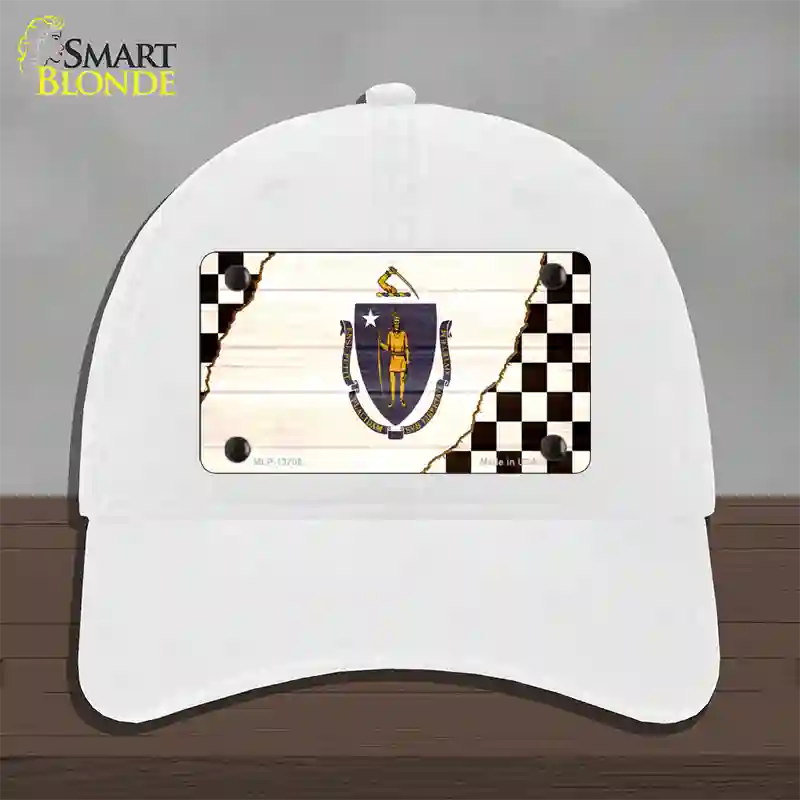 Massachusetts Racing Flag Novelty License Plate Hat Tag Unconstructed Cotton / White