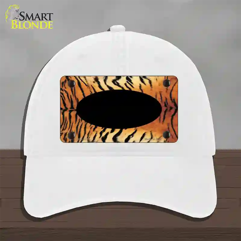 Tiger With Black Center Oval Novelty License Plate Hat Unconstructed Cotton / White