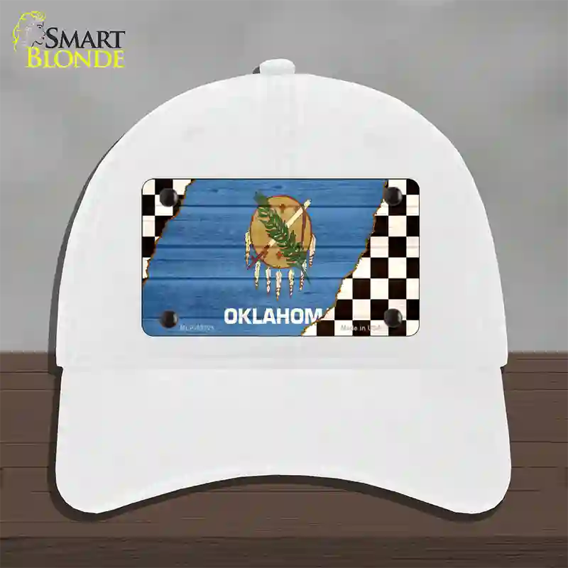 Oklahoma Racing Flag Novelty License Plate Hat Tag Unconstructed Cotton / White