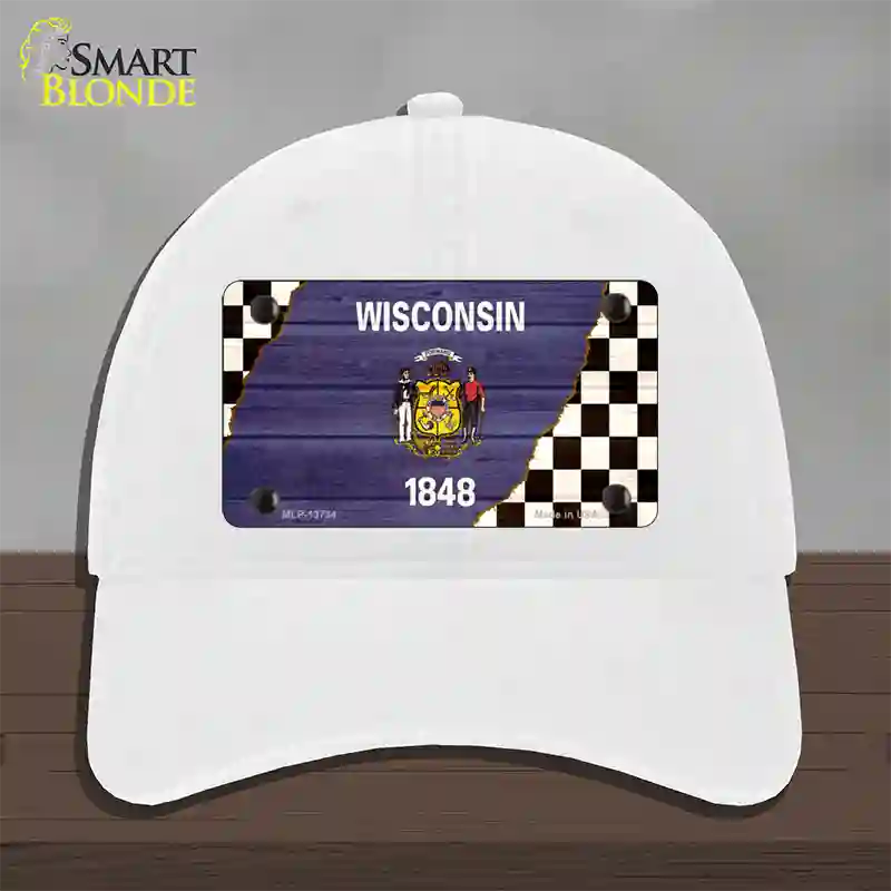 Wisconsin Racing Flag Novelty License Plate Hat Tag Unconstructed Cotton / White