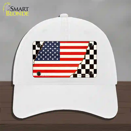 USA Racing Flag Novelty License Plate Hat Tag Unconstructed Cotton / White