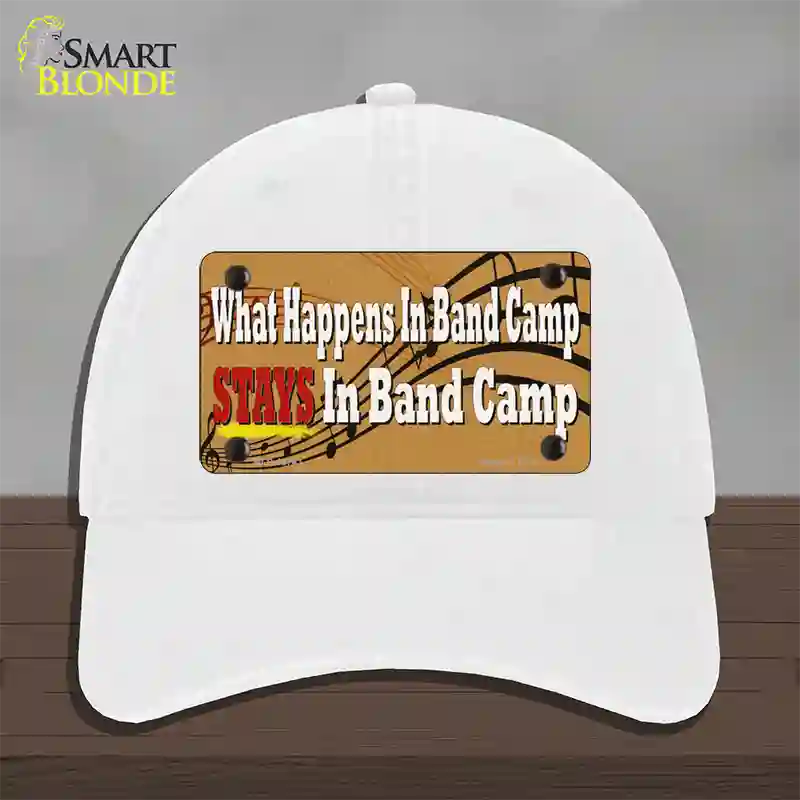 What Happens In Band Camp Novelty License Plate Hat Tag Unconstructed Cotton / White