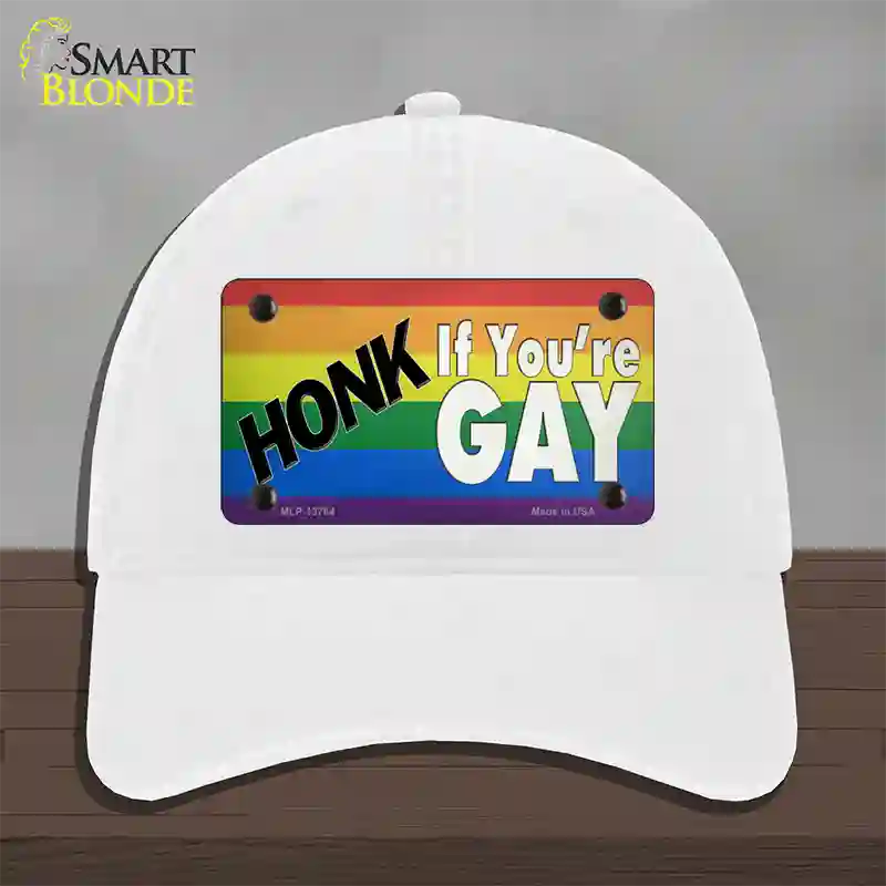 Honk If Youre Gay Novelty License Plate Hat Tag Unconstructed Cotton / White