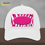 Hot Pink White Zebra Center Oval Novelty License Plate Hat Unconstructed Cotton / White