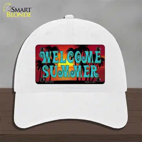 Welcome Summer Novelty License Plate Hat Tag Unconstructed Cotton / White