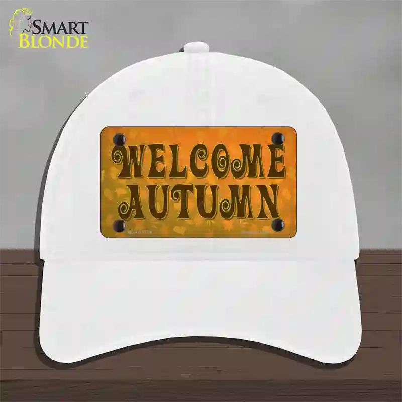 Welcome Autumn Novelty License Plate Hat Tag Unconstructed Cotton / White