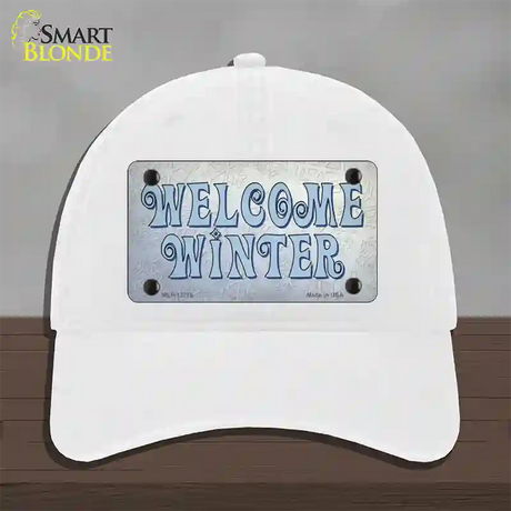 Welcome Winter Novelty License Plate Hat Tag Unconstructed Cotton / White