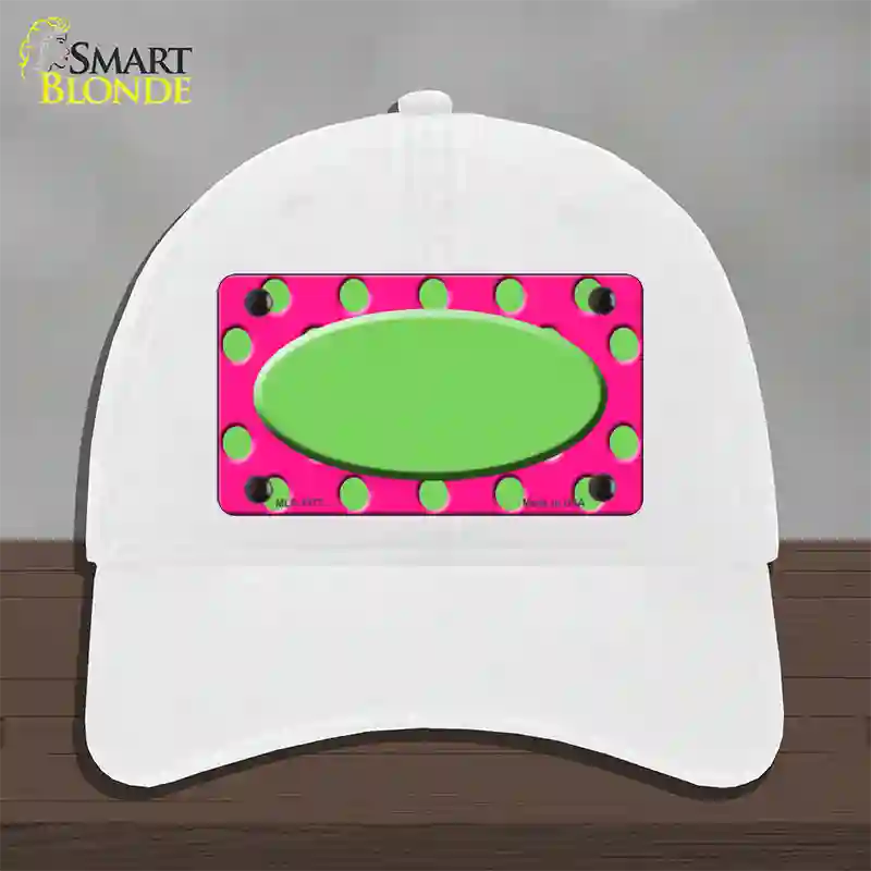 Lime Green Pink Polka Dot Lime Green Center Oval Novelty License Plate Hat Unconstructed Cotton / White