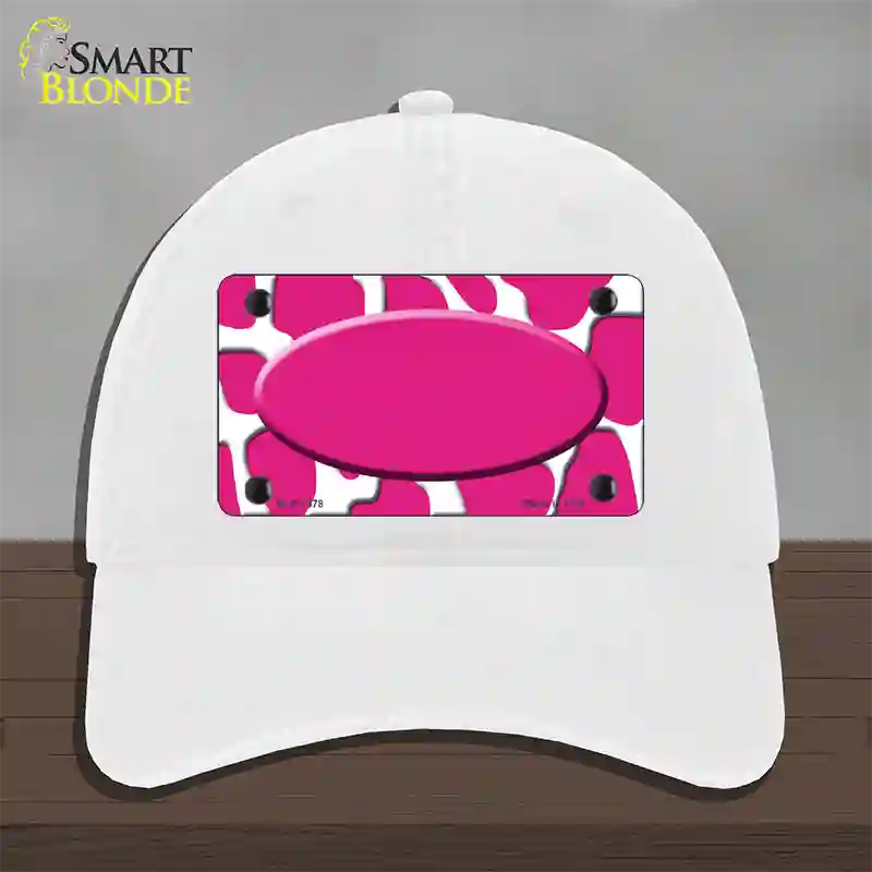 Pink White Giraffe Center Oval Novelty License Plate Hat Unconstructed Cotton / White