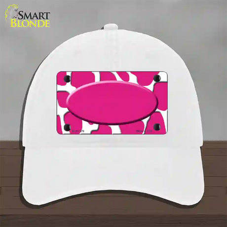 Pink White Giraffe Center Oval Novelty License Plate Hat Unconstructed Cotton / White