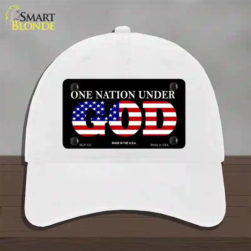 One Nation Under God Novelty License Plate Hat Unconstructed Cotton / White