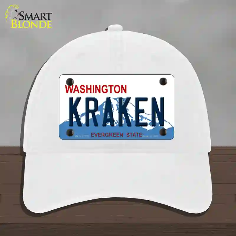 Kraken Washington Novelty License Plate Hat Tag Unconstructed Cotton / White