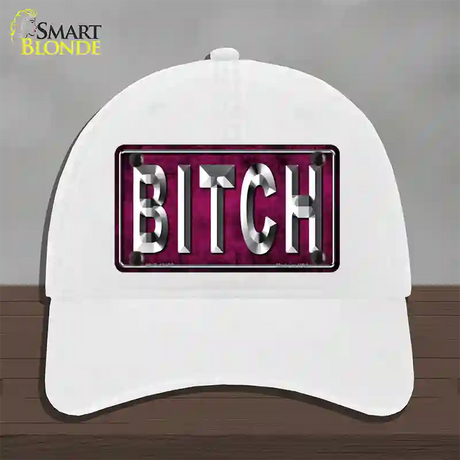 Bitch Pink Novelty License Plate Hat Tag Unconstructed Cotton / White