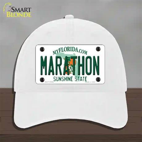 Marathon Florida Novelty License Plate Hat Tag Unconstructed Cotton / White