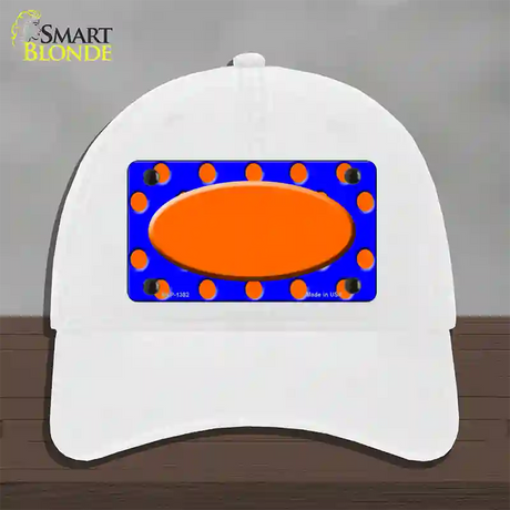 Orange Royal Blue Polka Dot Orange Center Oval Novelty License Plate Hat Unconstructed Cotton / White