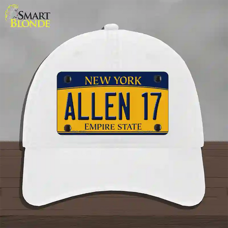 Allen 17 New York Novelty License Plate Hat Tag Unconstructed Cotton / White