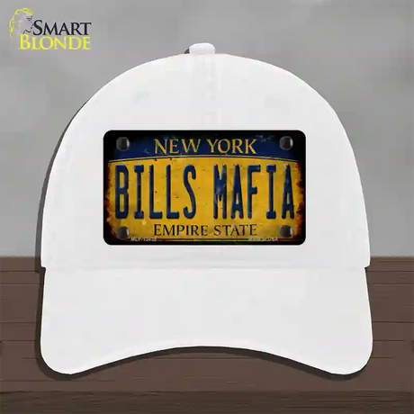 Bills Mafia New York Yellow Rusty Novelty License Plate Hat Tag Unconstructed Cotton / White