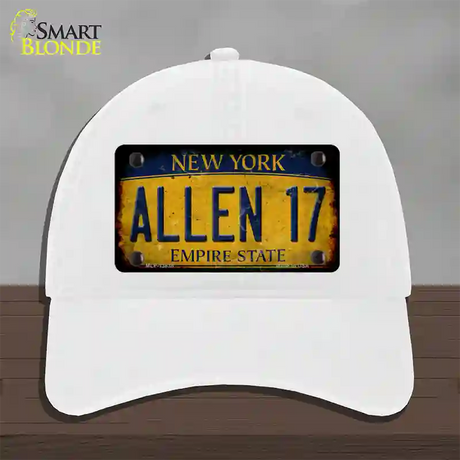 Allen 17 New York Yellow Novelty License Plate Hat Tag Unconstructed Cotton / White