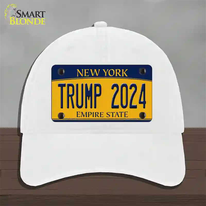 Trump 2024 New York Novelty License Plate Hat Unconstructed Cotton / White