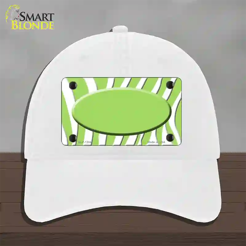 Lime Green White Zebra Center Oval Novelty License Plate Hat Unconstructed Cotton / White