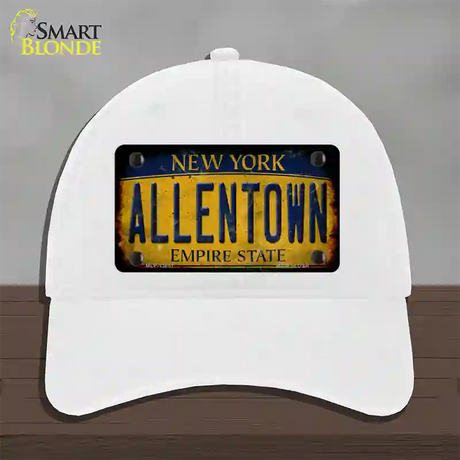 Allentown NY Yellow Rusty Novelty License Plate Hat Tag Unconstructed Cotton / White