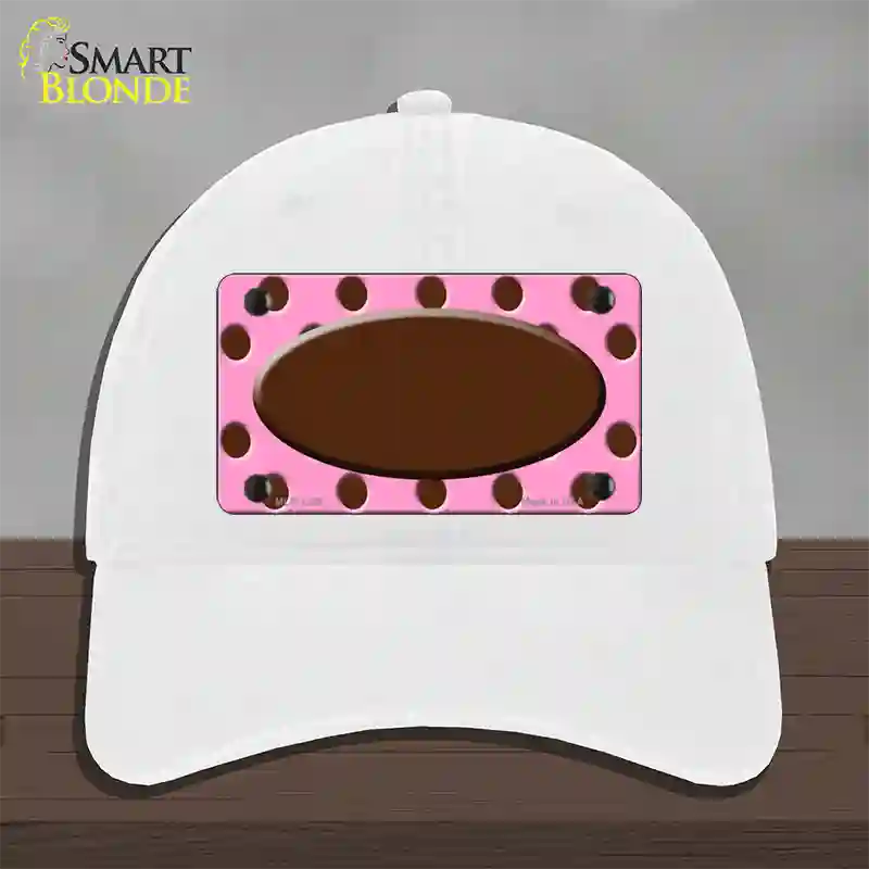 Brown Pink Polka Dot Brown Center Oval Novelty License Plate Hat Unconstructed Cotton / White