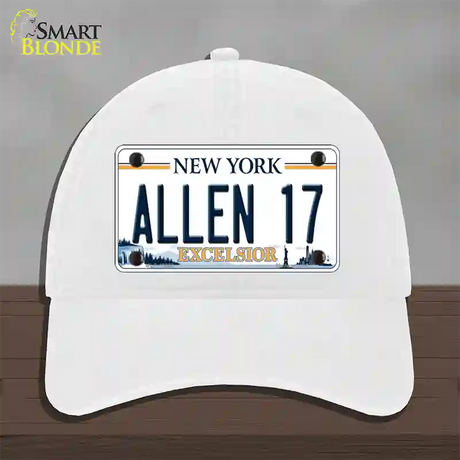 Allen 17 NY Excelsior Novelty License Plate Hat Tag Unconstructed Cotton / White