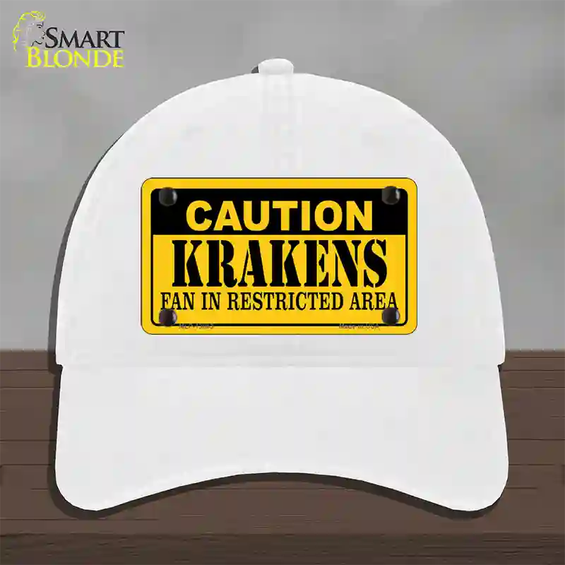 Caution Krakens Novelty License Plate Hat Tag Unconstructed Cotton / White