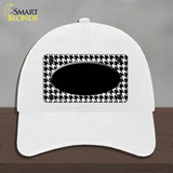 White Black Houndstooth Black Center Oval Novelty License Plate Hat Unconstructed Cotton / White