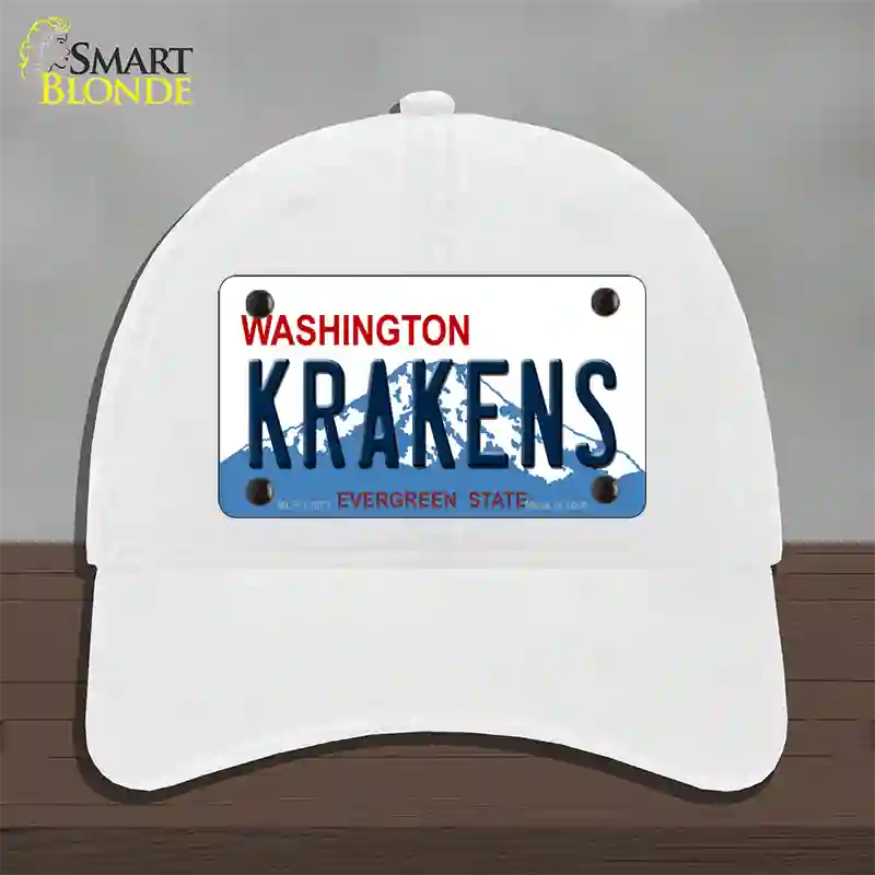 Krakens Washington Novelty License Plate Hat Tag Unconstructed Cotton / White