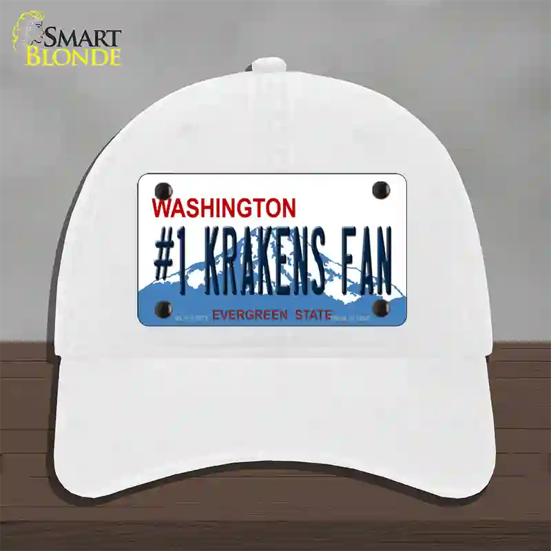 Number 1 Krakens Fan Washington Novelty License Plate Hat Tag Unconstructed Cotton / White