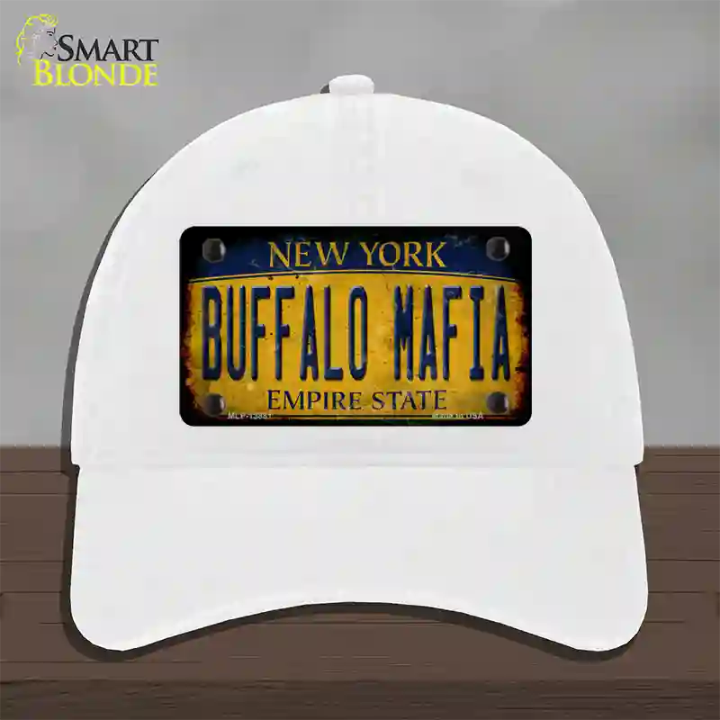 Buffalo Mafia NY Rusted Yellow Novelty License Plate Hat Tag Unconstructed Cotton / White