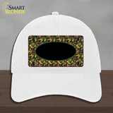 Green Camo Oval With Black Oval Center Novelty License Plate Hat Unconstructed Cotton / White