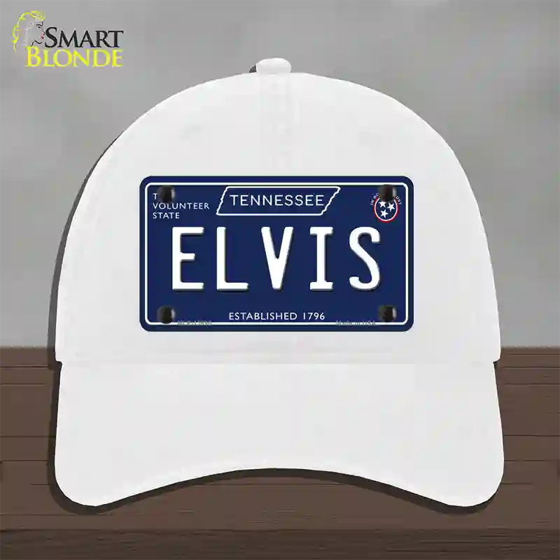 Elvis Tennessee Blue Novelty License Plate Hat Tag Unconstructed Cotton / White