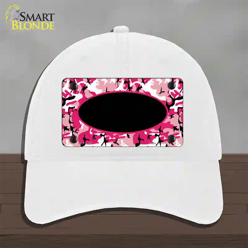 Pink Camo With Black Center Oval Novelty License Plate Hat Unconstructed Cotton / White