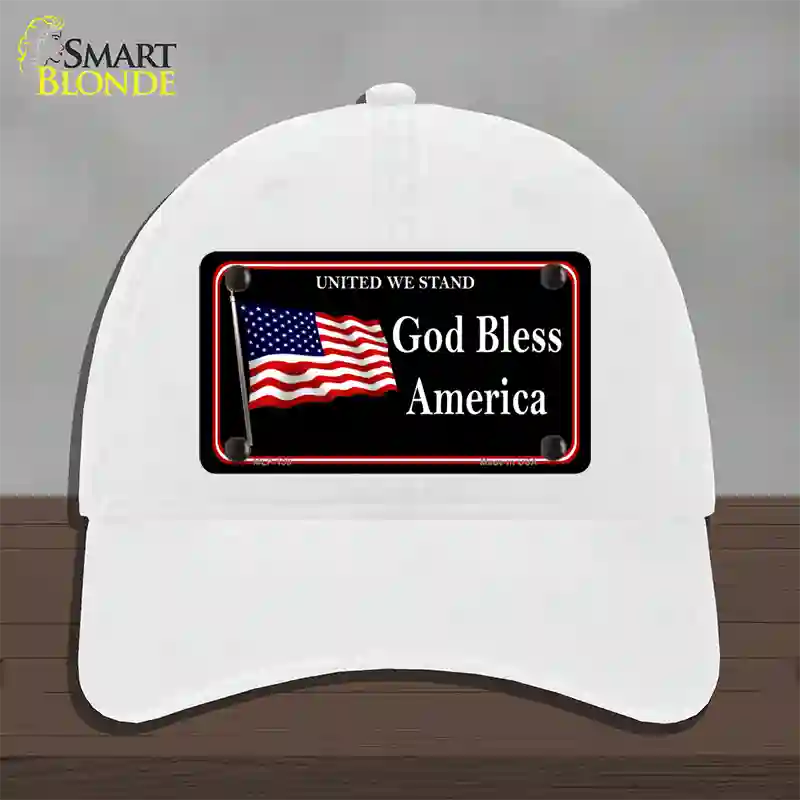 God Bless America Novelty License Plate Hat Unconstructed Cotton / White