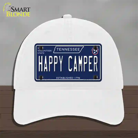 Happy Camper Tennessee Blue Novelty License Plate Hat Tag Unconstructed Cotton / White