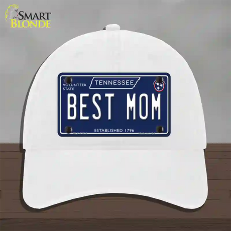 Best Mom Tennessee Blue Novelty License Plate Hat Tag Unconstructed Cotton / White