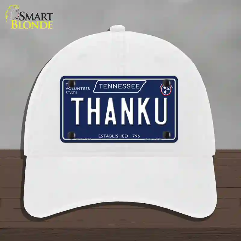 Thank U Tennessee Blue Novelty License Plate Hat Tag Unconstructed Cotton / White