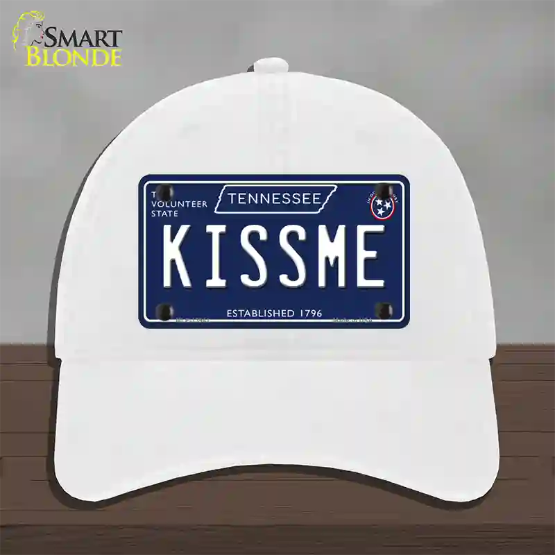 Kiss Me Tennessee Blue Novelty License Plate Hat Tag Unconstructed Cotton / White