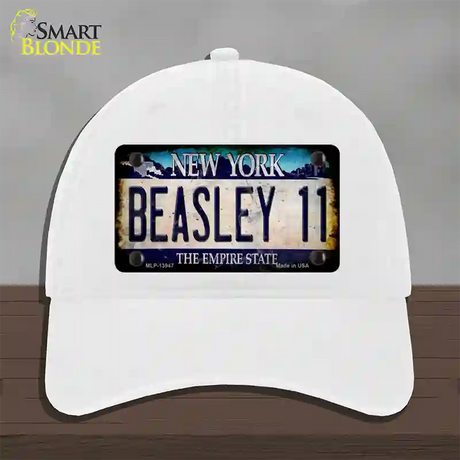 Beasley 11 New York Blue Novelty License Plate Hat Tag Unconstructed Cotton / White