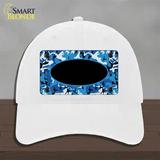 Blue Camo With Black Center Oval Novelty License Plate Hat Unconstructed Cotton / White