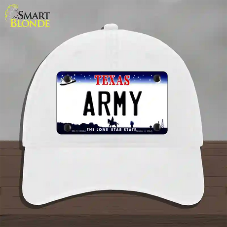 Texas Army Novelty License Plate Hat Tag Unconstructed Cotton / White