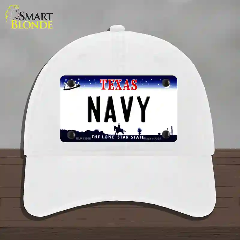 Texas Navy Novelty License Plate Hat Tag Unconstructed Cotton / White