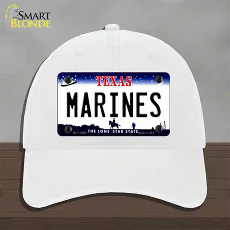 Texas Marines Novelty License Plate Hat Tag Unconstructed Cotton / White