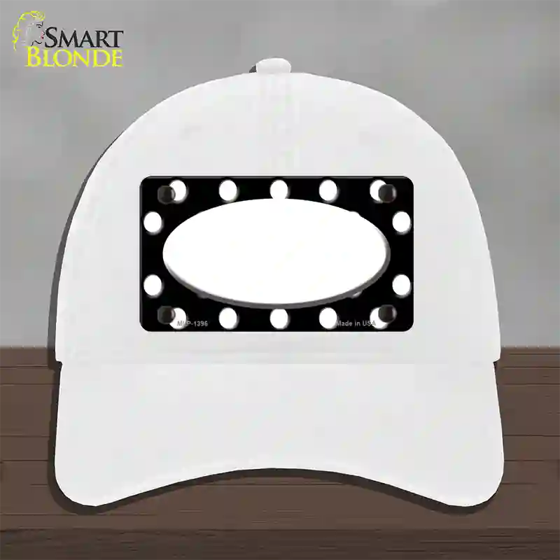 White Black Polka Dot Center Oval Novelty License Plate Hat Unconstructed Cotton / White