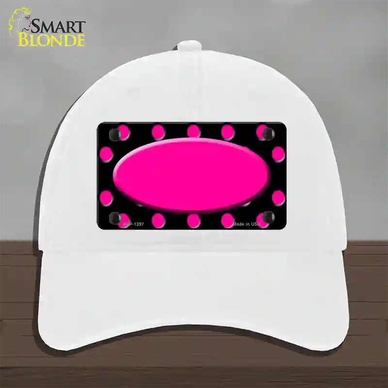 Pink Black Polka Dot Pink Center Oval Black Novelty License Plate Hat Unconstructed Cotton / White