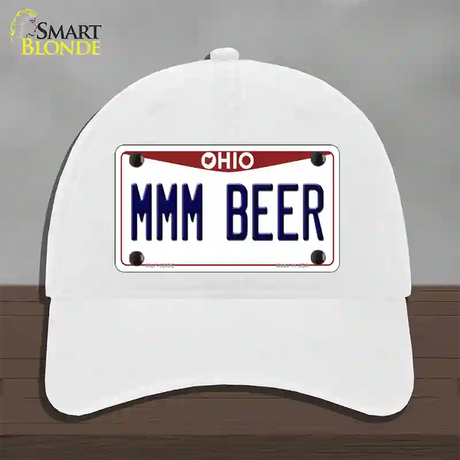 MMM Beer Ohio Novelty License Plate Hat Tag Unconstructed Cotton / White